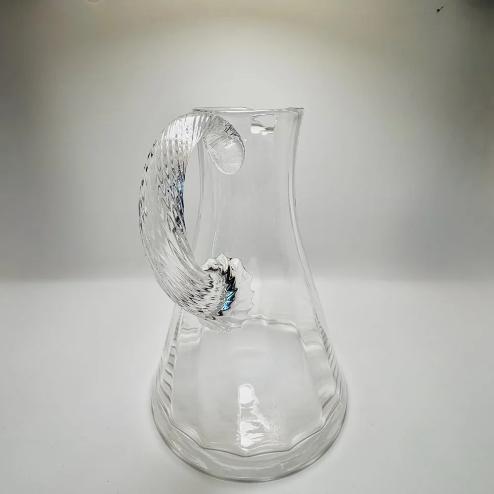Hand Blown Clear Glass Pitcher 9” Tall Elegant Twisted Handle Art Glass - Picture 6 of 11